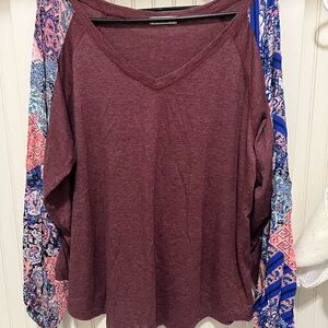 Elegant Maroon V-Neck Long Sleeve Top
